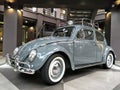 Grey Volkswagen VW beetle classic car on display atÃÂ showroom parked. Royalty Free Stock Photo